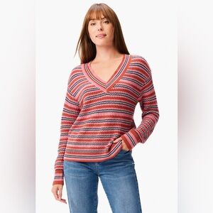 NIC+ZOE Pink Red Island Sunset Knit V Neck Sweater XS